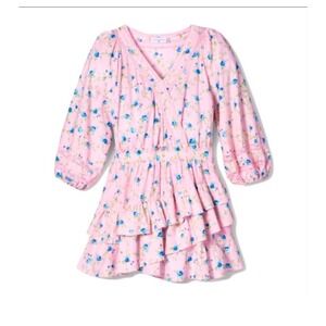 LoveShackFancy Pink Floral Ruffle Tiered Dress XL cottage boho fairy Esme flowy